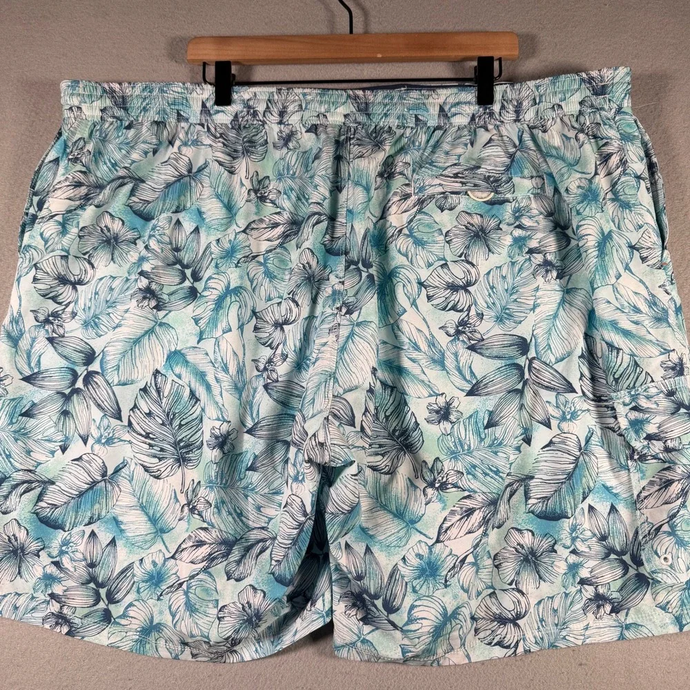Tommy Bahama Mens‎ 3XLB Tropical Leaf Print Swim Trunks Blue Teal 9 Inch Inseam